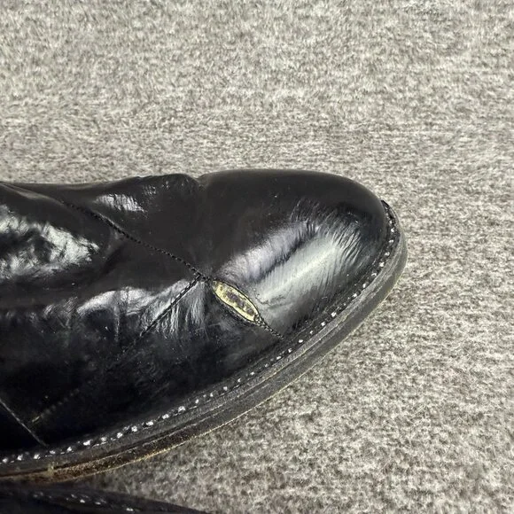 ✅ Mens 9.5D VTG Cowboy Boots Black Leather Almond Toe Embroidered Made In USA - Picture 3 of 11